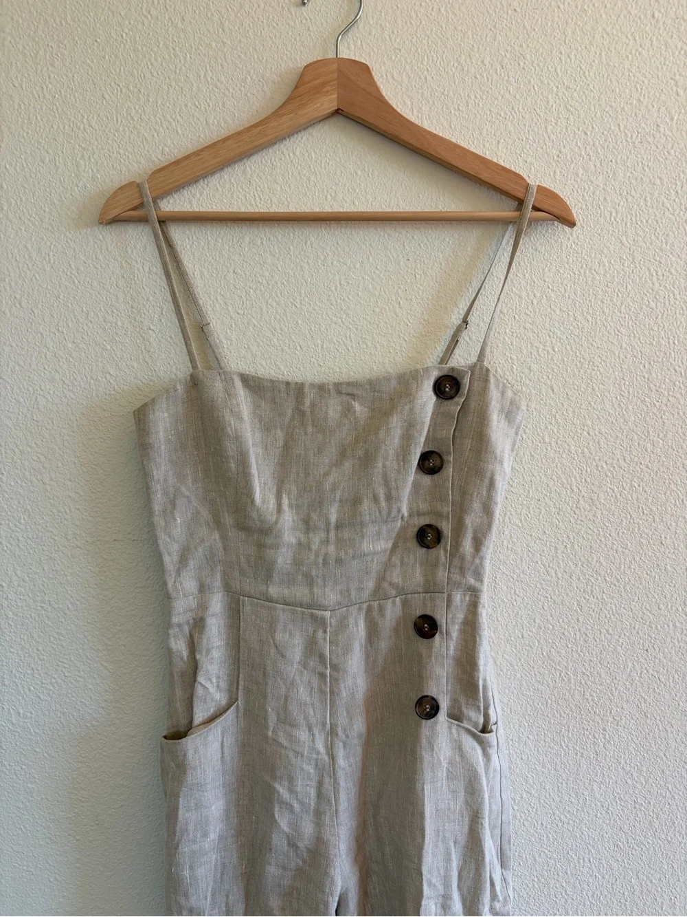 Reformation Natural Beige Linen Wide-Leg Jumpsuit